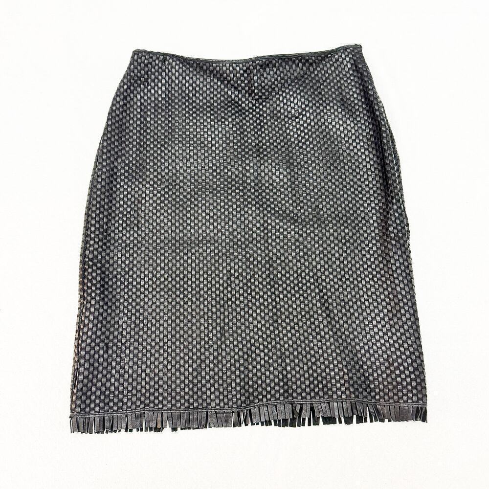 Max Studio Special Edition Woven Leather Skirt Fringe Hem Size 2